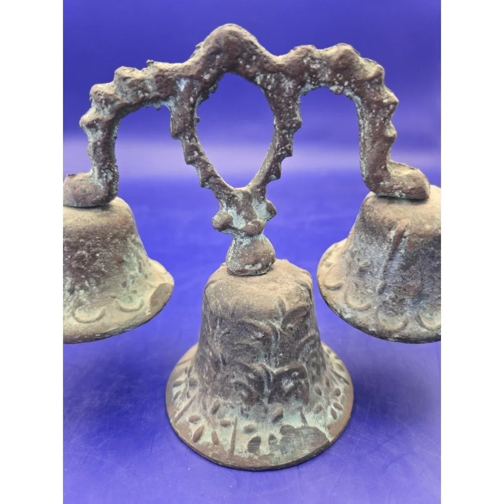 Bronze‎ Triple Bells Antique Patina  Mexi-Spanish Colonial Mission 1800's B#28